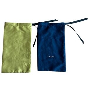 Authentic Gucci Blue Soft‎ Pouch with Green Soft Pouch Set Eyewear Accessories